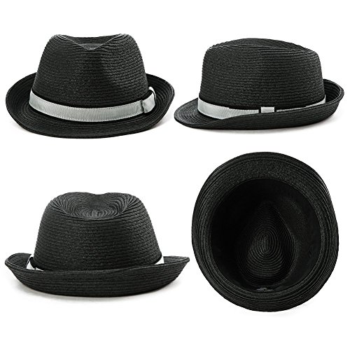 Comhats Unisex Paja Sombrero Hombres Empacables Fedora Trilby Panamá Verano ala Corta Negro L