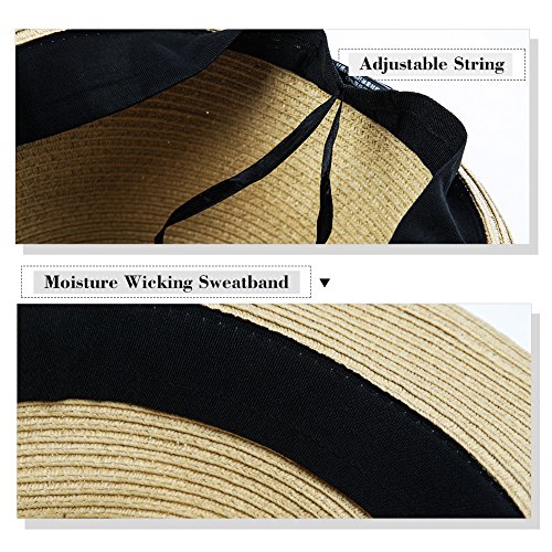 Comhats Unisex Paja Sombrero Hombres Empacables Fedora Trilby Panamá Verano ala Corta Negro M