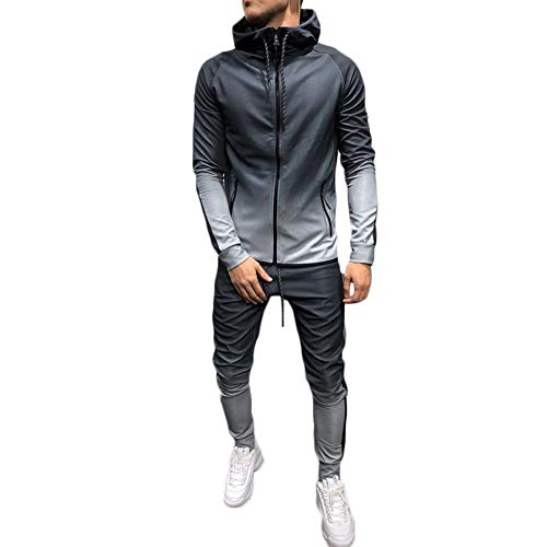 Conjunto de 2 Piezas para Hombre Conjunto de Manga Larga Jersey con Capucha Suéter Pantalones Largos Conjunto Gimnasio Chándal Conjunto de Jogging Ropa Deportiva Conjunto de Ropa M-3XL (XL, Gris)