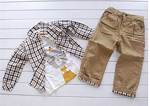 Conjunto de 3 piezas, camiseta, camisa a cuadros y pantalones color kaki, para niños de entre 1 y 5 años, marca Sopo Marrón marrón 1-2 años