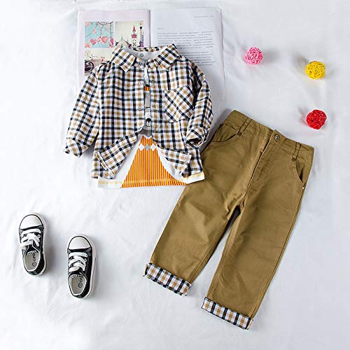 Conjunto de 3 piezas, camiseta, camisa a cuadros y pantalones color kaki, para niños de entre 1 y 5 años, marca Sopo Marrón marrón 1-2 años