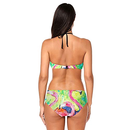 Conjunto de Bikini de Mujer con Estampado de pájaro Flamenco Dibujado a Mano Halter Traje de baño de Dos Piezas Traje de baño Swim, Talla XL