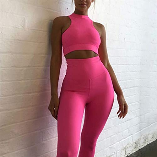 Conjunto Ropa Deportiva Mujer, Morbuy Deportivos Entrenamiento Fitness Yoga Top y Pantalones Leggings Raya Lateral Set Chandal Estampada Running Pilates (M,Rosa Fluorescente)