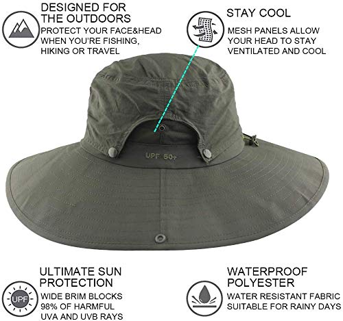 Cooltto Sombrero del Pescador,Gorro de Pesca,50+ UV protección Solar de Ancho Borde Sombrero-Rápido Seco Transpirable Plegable Impermeable Ajustable,para la Actividades al Aire Libre,Mujeres y Hombres