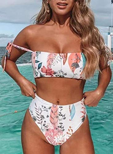 CORAFRITZ Conjunto de Bikini Bandeau sin Tirantes para Mujer, Trajes de baño Sexis de Cintura Alta, Traje de baño con Cordones y Estampado attern