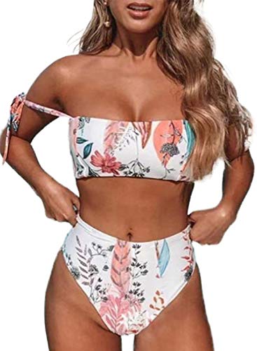 CORAFRITZ Conjunto de Bikini Bandeau sin Tirantes para Mujer, Trajes de baño Sexis de Cintura Alta, Traje de baño con Cordones y Estampado attern