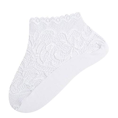 COZOCO Primavera Y Verano Boca Profunda Sexy Encaje Retro Flor De Malla Calcetines De Las Mujeres Calcetines Calcetines Suaves Suaves (una talla, Blanco)