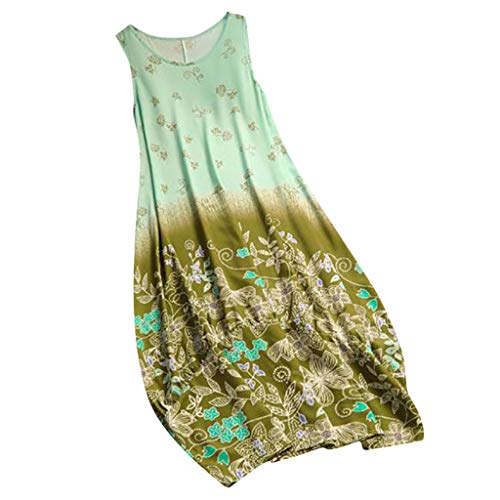 COZOCO Vestido Informal de Gran tamaño con Estampado Floral sin Mangas Vestido Suelto Fiesta Larga sin Mangas Vintage Largo Fiesta Vestidos para Mujer (EU-44/CN-3XL, Green)