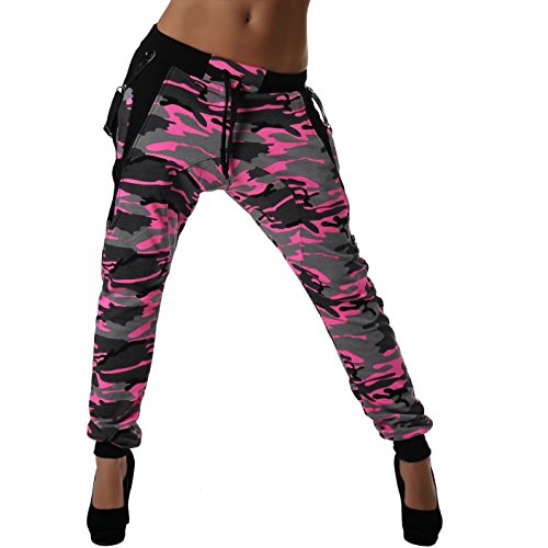 Crazy Age CA 1119 Cam - Pantalones de camuflaje con tirantes para hacer deporte rosa L