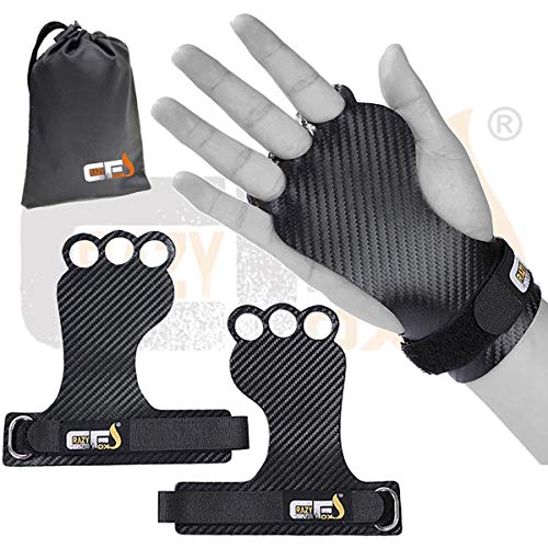 CRAZY FOXS Calleras para Crossfit - Grips 3H Fibra de Carbono – Guantes de Gimnasio para Protección de Manos - Diseño 2020 Ergonómico Hombre y Mujer - Gym Fitness Halterofilia (M)