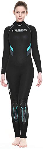 Cressi Castoro Lady Monopiece Wetsuit Traje Monopieza de Buceo Neopreno 7mm High Stretch para Mujer, Women's, Negro/Aguamarina, M/3