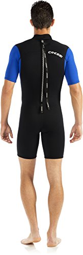 Cressi Med X Man Wetsuit 2.5 mm Traje Monoshort sin Capucha en Neopreno Biforrado, Hombre, Negro/Azul/Plata, M/3