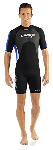 Cressi Med X Man Wetsuit 2.5 mm Traje Monoshort sin Capucha en Neopreno Biforrado, Hombre, Negro/Azul/Plata, M/3