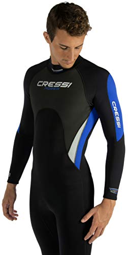 Cressi Morea Man Monopiece Wetsuit 3mm Traje de Buceo Neopreno para los Hombres, Negro/Azul/Plata, L/4