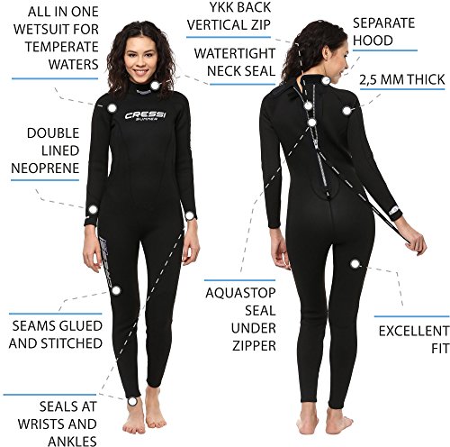 Cressi Summer Lady Wetsuit Traje de Buceo para Mujer en Neopreno 2.5 mm, Negro, S