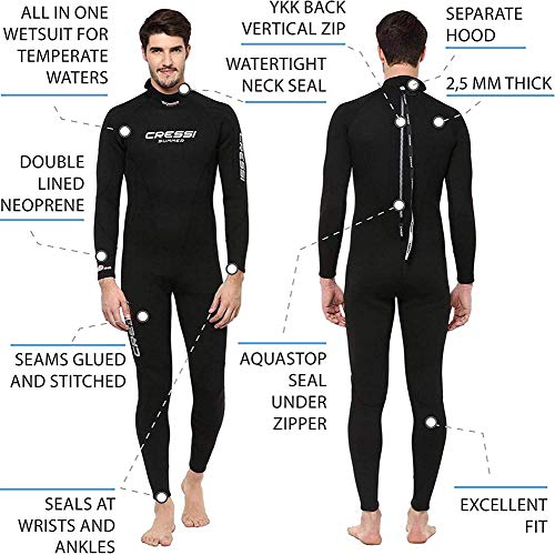 Cressi Summer Man Wetsuit 2.5 mm Traje de Buceo sin Capucha en Neopreno Biforrado, Hombre, Negro, M