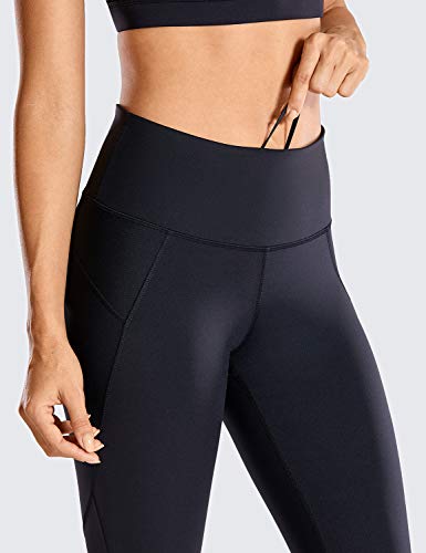 CRZ YOGA Mujer Compression Leggings Cintura Alta Deportivos Running Fitness Pantalon con Bolsillo-63cm Negro R424 44