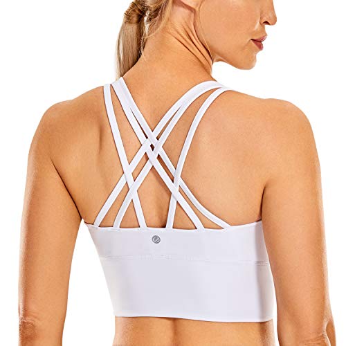 CRZ YOGA Mujer Sujetador Deportivo Yoga Strappy Copas Extraíbles Largo Top sin Aros Blanco_H160 XS