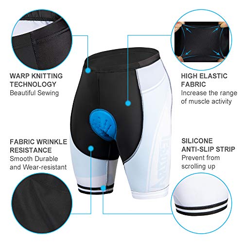 Culotte Ciclismo Hombre Mujer Verano Pantalon Cortos MTB con Badana Gel Culote Ciclista Acolchado Pantalones Cortas Bici Proteccion Cycling Shorts (Blanco, L)