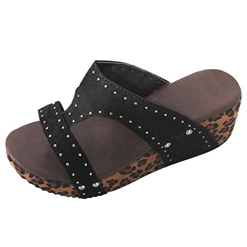 Cuñas De Estampado De Leopardo De Las Mujeres Tacones Altos Moda De Verano Zapatos De Boca De Pescado De Playa Sandalias De Plataforma De Punta Abierta Informal Tamaño Grande 35-42