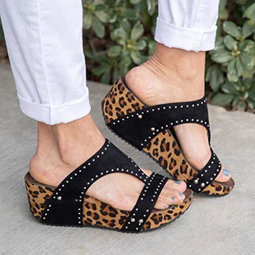 Cuñas De Estampado De Leopardo De Las Mujeres Tacones Altos Moda De Verano Zapatos De Boca De Pescado De Playa Sandalias De Plataforma De Punta Abierta Informal Tamaño Grande 35-42