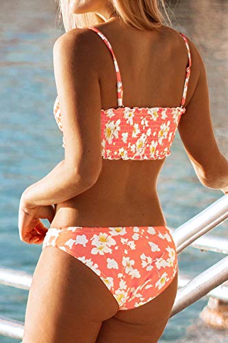 CUPSHE Mujer Bikini Palabra de Honor con Estampado Floral Traje De Baño Rosa L