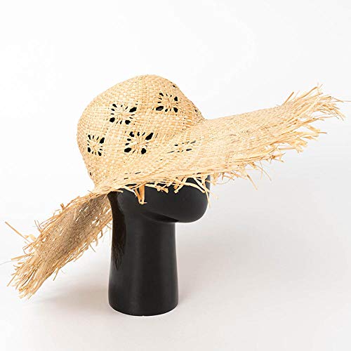 CYNB Sombrero de Paja Patrón Hueco de Primavera y Verano, Borde sin procesar, Rafia, Sombrero de ala Grande, Protector Solar de Viaje al Aire Libre, Sombrero de Rafia de ala Grande