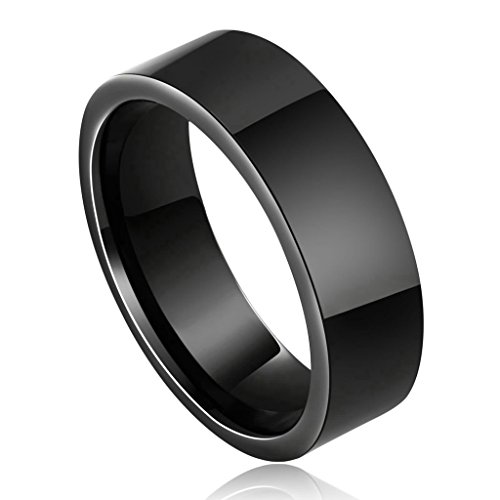 Daesar Joyería Anillo Cerámico Brillantes Pulido Ancho Sello de Ajuste Cómodo Compromiso Alianzas Boda Banda Negro Talla 22