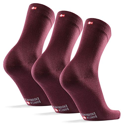 DANISH ENDURANCE Calcetines de Algodón, para Hombre y Mujer, Calcetines Clásicos de Vestir, Cómodos, Transpirables, para el Uso Diario, Negro, Gris, Rojo, Pack de 3 (Rojo, EU 43-47)