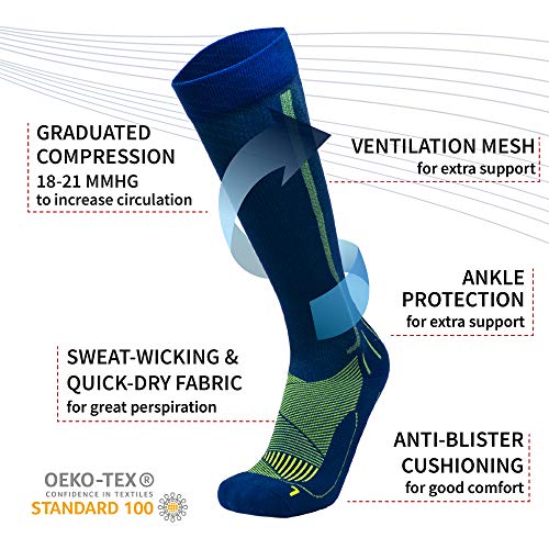 DANISH ENDURANCE Calcetines de Compresión 1 par (Azul/Amarillo neón, EU 39-42)