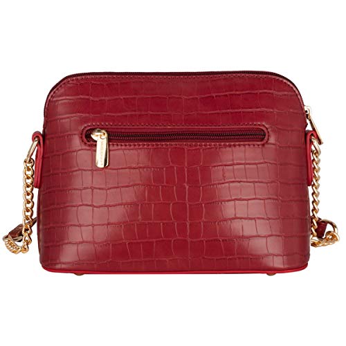 David Jones - Pequeño Bolso Bandolera Cadena Piel Cocodrilo Mujer - Bolsos de Hombro Cruzado Cuero PU - Mensajero Crossbody Bag - Bolso Mano Zip Embrague Clutch Pochette Noche Diario Vida - Rojo