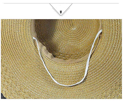 Da.Wa Sombrero de verano para mujer, sombrero de paja tejido, sombrero de playa, plegable, lazo, decoración (blanco)