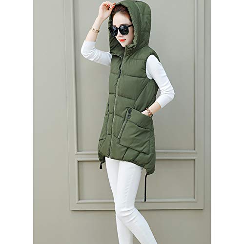 Daytwork Chaquetas Sin Mangas Chalecos Mujeres - Invierno Cálido Acolchado Algodón con Capucha Chaleco al Aire Libre Parka Casual Cómodo Abrigos de Plumas,Verde Militar XS