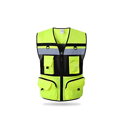 DBSCD Chaleco de Seguridad para Hombres, Chaleco Reflectante Chaleco de Seguridad Jersey Multibolsillos Chaleco de Alta Visibilidad Nocturno (Amarillo Fluorescente, L)