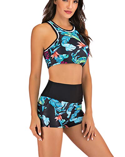 De Cintura Alta del Bikini Conjunto con Push Pantalones Cortos Traje De Baño Deporte De Las Mujeres del Traje De Baño Swim Up Traje De Baño Más del Tamaño,Azul,M