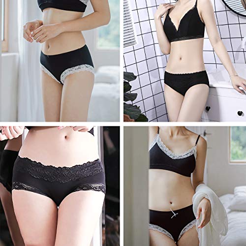 DEBAIJIA Mujer Braguitas 4 Pcs Dama Bragas Femeninos Ropa Interior Calzoncillos Algodón Elástico Transpirable Encaje All Seasons Universal