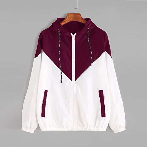 DEELIN OtoñO De La Mujer Y El Invierno De Manga Larga Patchwork Delgada Capucha Cremallera Casual Sudadera Deportiva Chaqueta (M, Rojo)