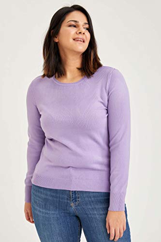 DeFacto Sudadera básica para mujer, cuello redondo, 100% acrílico, jersey de manga larga púrpura oscuro M