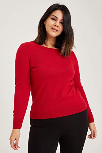 DeFacto Sudadera básica para mujer, cuello redondo, 100% acrílico, jersey de manga larga rojo XL