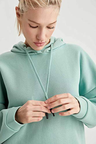 DeFacto Sudadera de manga larga con capucha para mujer, corte holgado verde XL