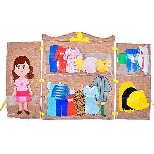 DeFieltro El Armario Amarillo de Fieltro - Armario Cambiador Muñecas - Ropero para Muñeca de Vestir con Ropa y Accesorios - Juguete Casa de Muñecas para Niñas