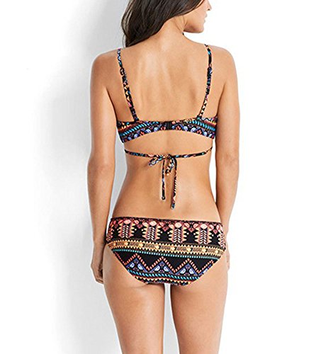 DELEY Mujeres Venda De Traje De Baño Estilo Étnico Tribal Impreso Cruz De Recorte Sujetador Acolchado Bikini Swimsuit Multicolor Tamaño M