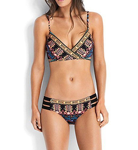 DELEY Mujeres Venda De Traje De Baño Estilo Étnico Tribal Impreso Cruz De Recorte Sujetador Acolchado Bikini Swimsuit Multicolor Tamaño XL