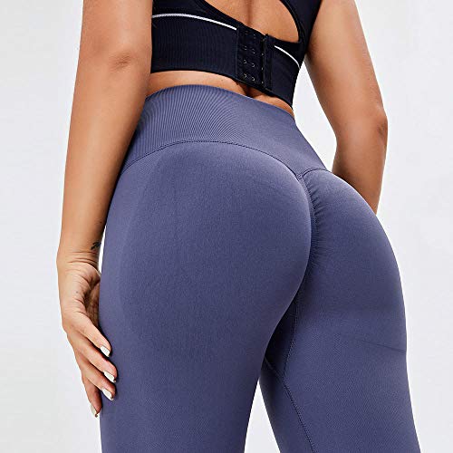 Deportivos Leggins con Bolsillos para,Mallas atléticas para Entrenamiento con Control de Abdomen, Mallas de Yoga para Ejercicios sin Costuras a Prueba de Sentadillas para Mujer, Color Lila