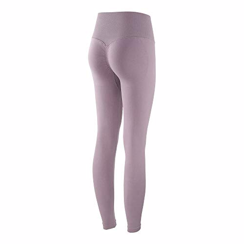 Deportivos Leggins con Bolsillos para,Mallas atléticas para Entrenamiento con Control de Abdomen, Mallas de Yoga para Ejercicios sin Costuras a Prueba de Sentadillas para Mujer, Color Lila