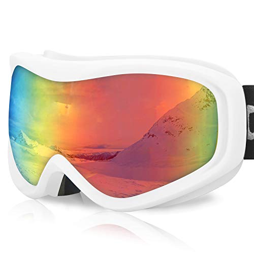 devembr Gafas de Esquí y Snowboard, Gafas Ski Mujer/Hombre, Gafas Nieve OTG,Anti-Niebla, Gafas Ventisca para Snowboard,Esquí,Skating y Otros Deportes de Nieve, Marco Blanco, Lente Colorida (VLT 20%)