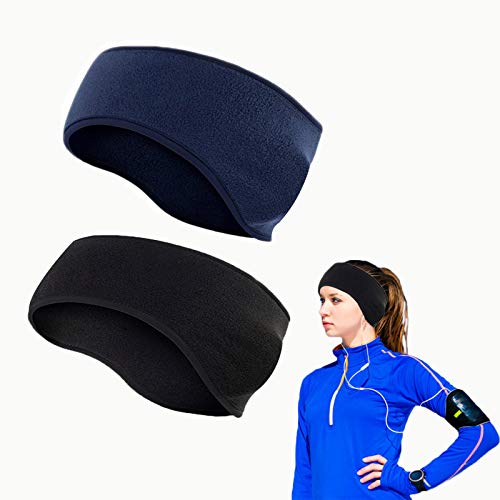 Diadema Deportiva de Invierno para Mujeres y Hombres ， Orejeras de Invierno，Orejeras Deportivas, 2 Diademas Deportivas cálidas adecuadas para Trotar. (Nero e BLU)