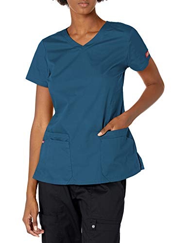 Dickies EDS firma de la mujer cuello en V Top con múltiples bolsillos de parche, Azul Caribbean, XX-Large