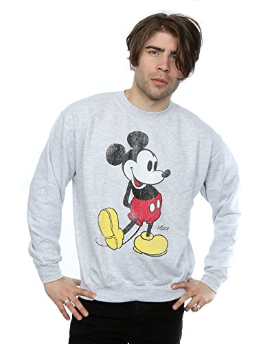 Disney Hombre Mickey Mouse Classic Kick Camisa de Entrenamiento Medium Cuero Gris