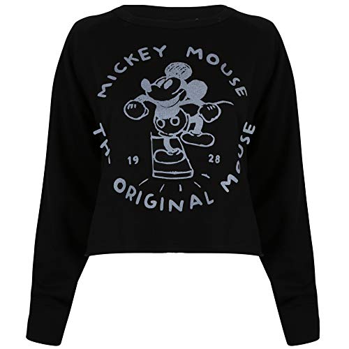 Disney The Original Mouse Cropped Crew Sudadera Recortada, Negro, 40 para Mujer